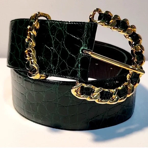 Spectacular vintage Luc Benoit thick genuine crocodile alligator 🐊 belt small s - Picture 4 of 7